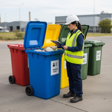 uma pessoa em frente ao lixo reciclavel